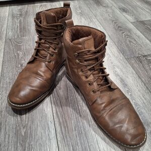 Men's Faux Leather Brown Boots, Size 11